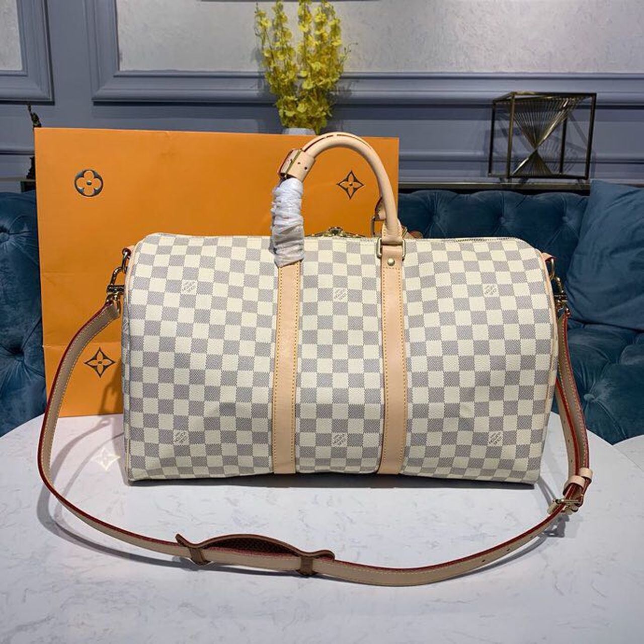 L0vis Vvtt0n Keepall Bandouliere 45 Damier Azur Canvas Travel Bags 17.7in/45cm LV N41430
