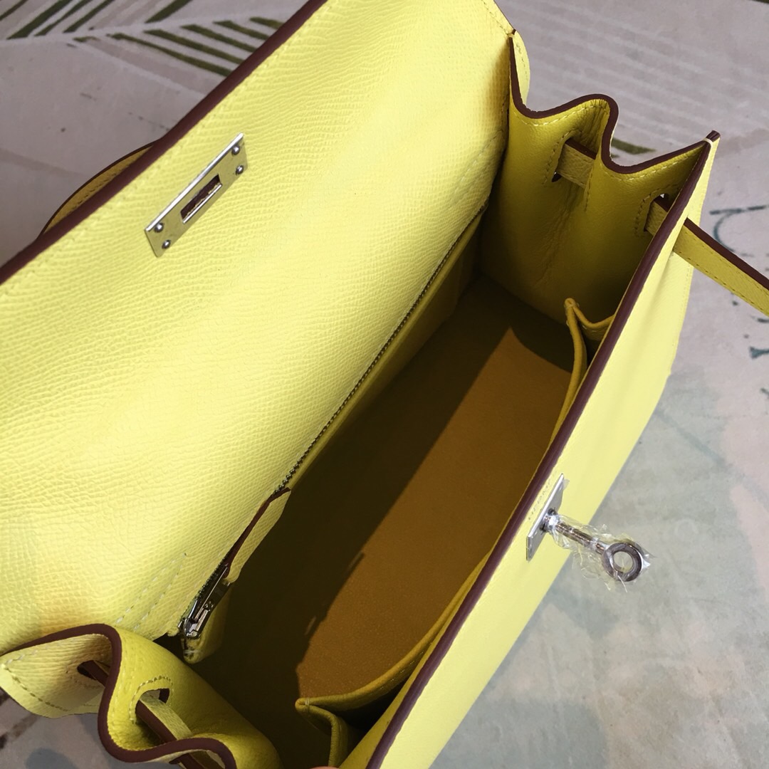 H**me5 Kelly Light Yellow For Women Silver Toned Hardware 10in/25cm