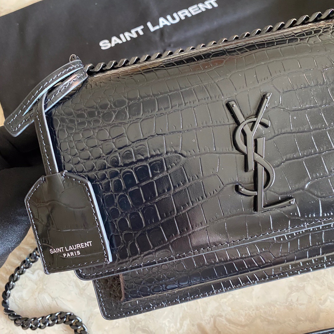 Sa1nt Lau*nt Sunset Medium Chain Bag Black For Women 8.6in/22cm Y51 442906DND0U1000