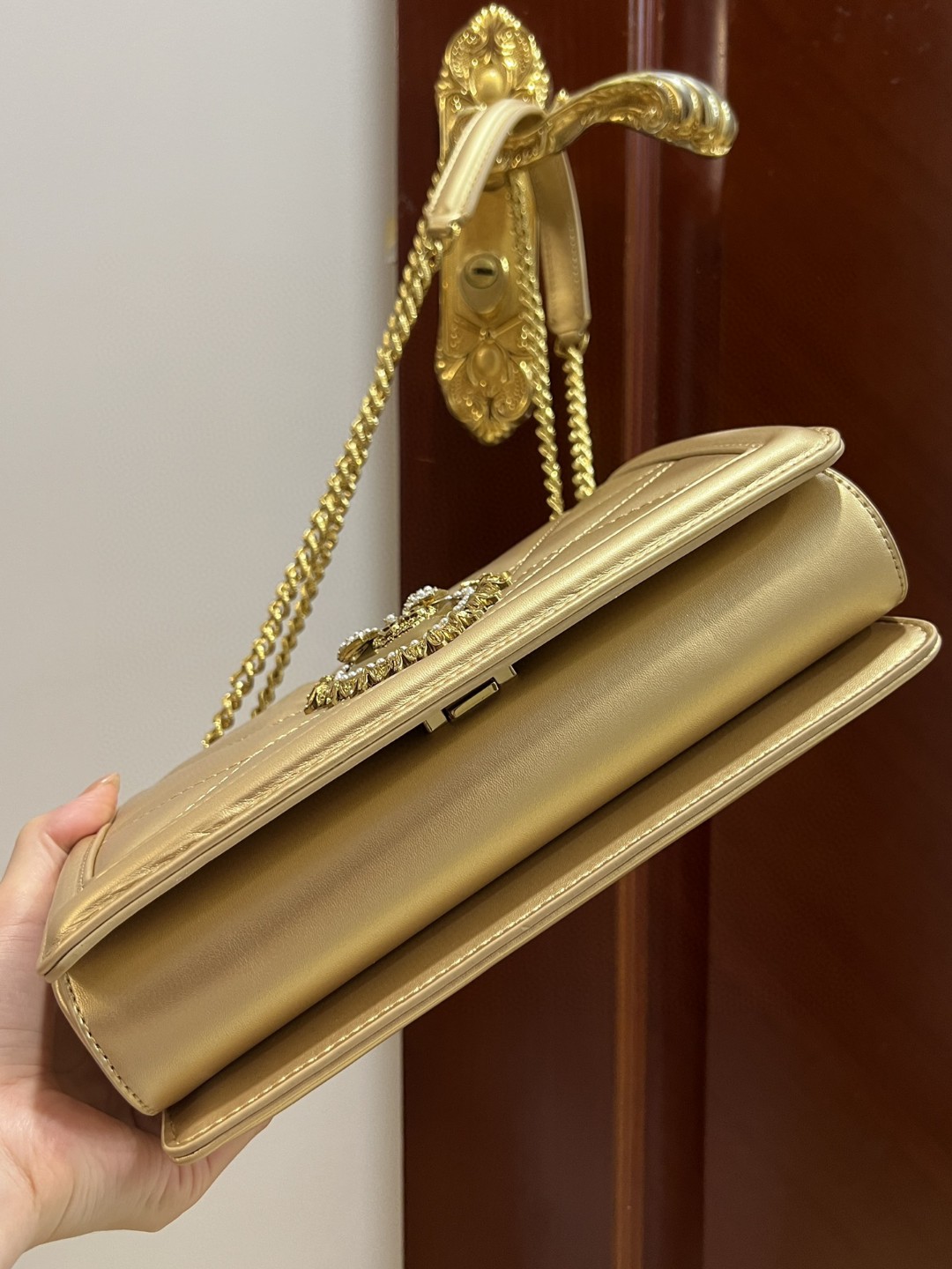 Dolce & Gabbana Large Devotion Bag In Quilted Nappa Gold For Women 10in/26cm DG