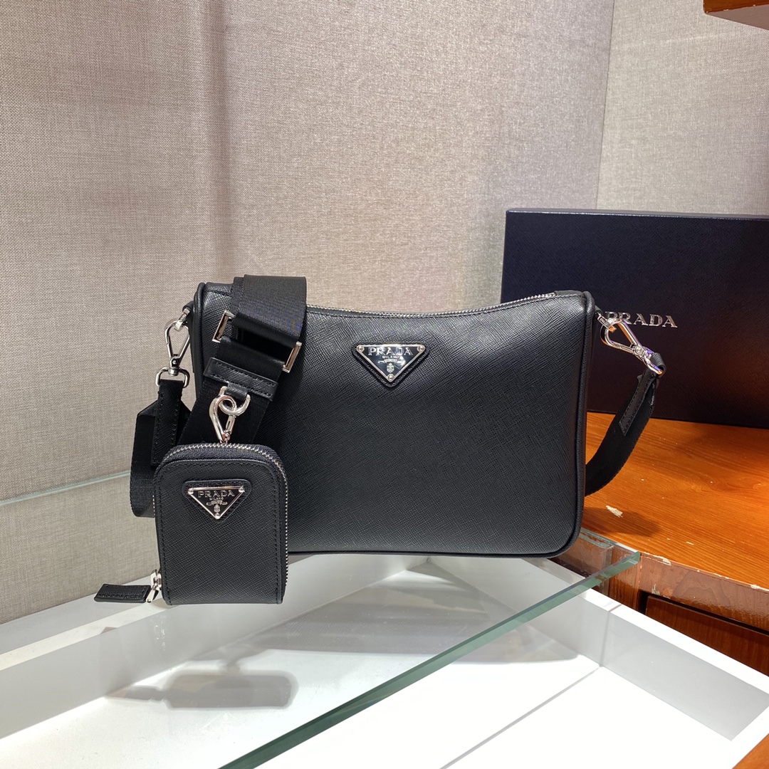 Pra*a Re-Nylon And Saffiano Shoulder Bag Black For Women, Women’s Bags 9.4in/24cm 2VH113_2DMH_F0002_V_OOP