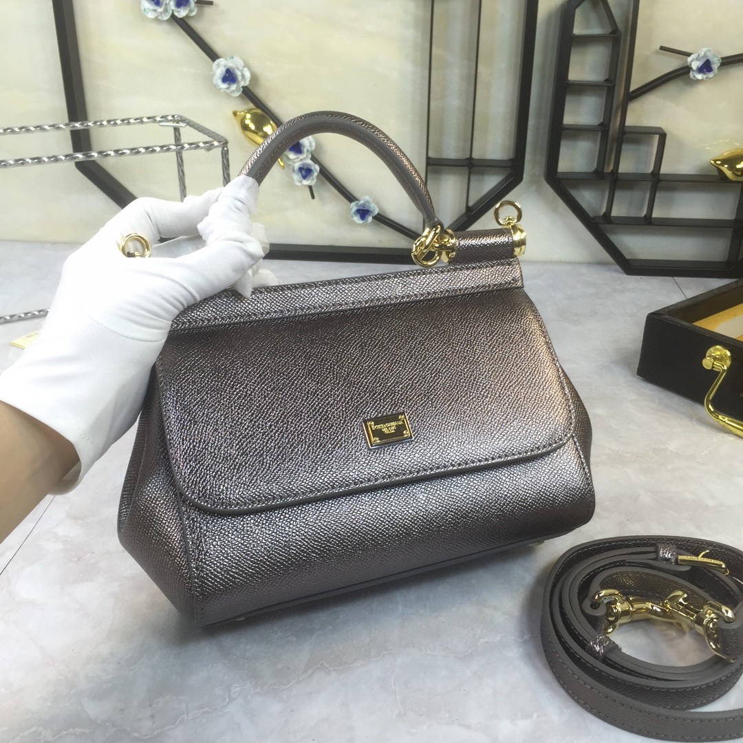 Dolce & Gabbana Medium Sicily Handbag In Dauphine Palladium For Women 10.2in/26cm DG