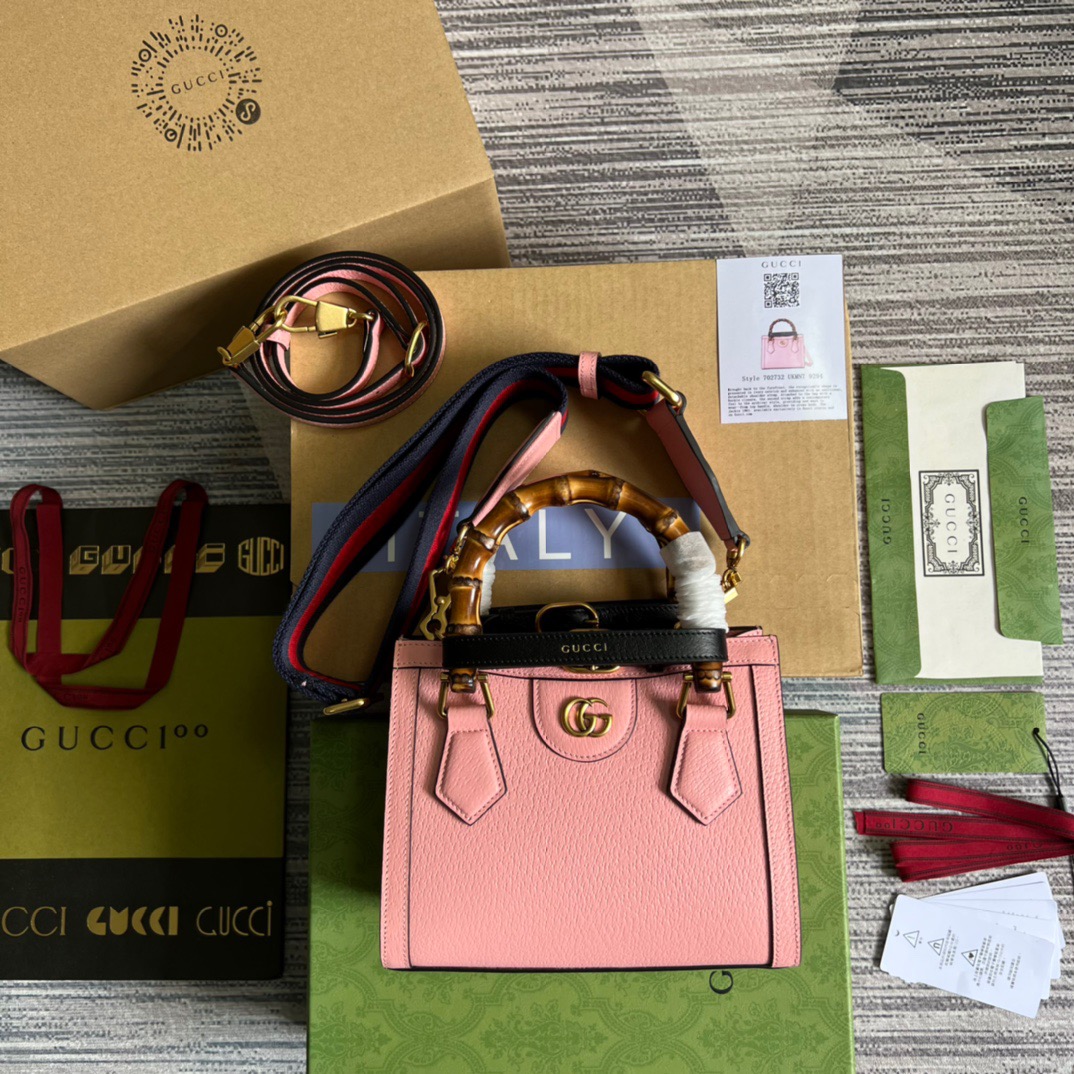 [True-to-ORIGINAL] Gvc*1 Diana Mini Tote Bag Pink For Women, Women’s Bags 7.9in/20cm GG ‎702732 U3ZDT 5479
