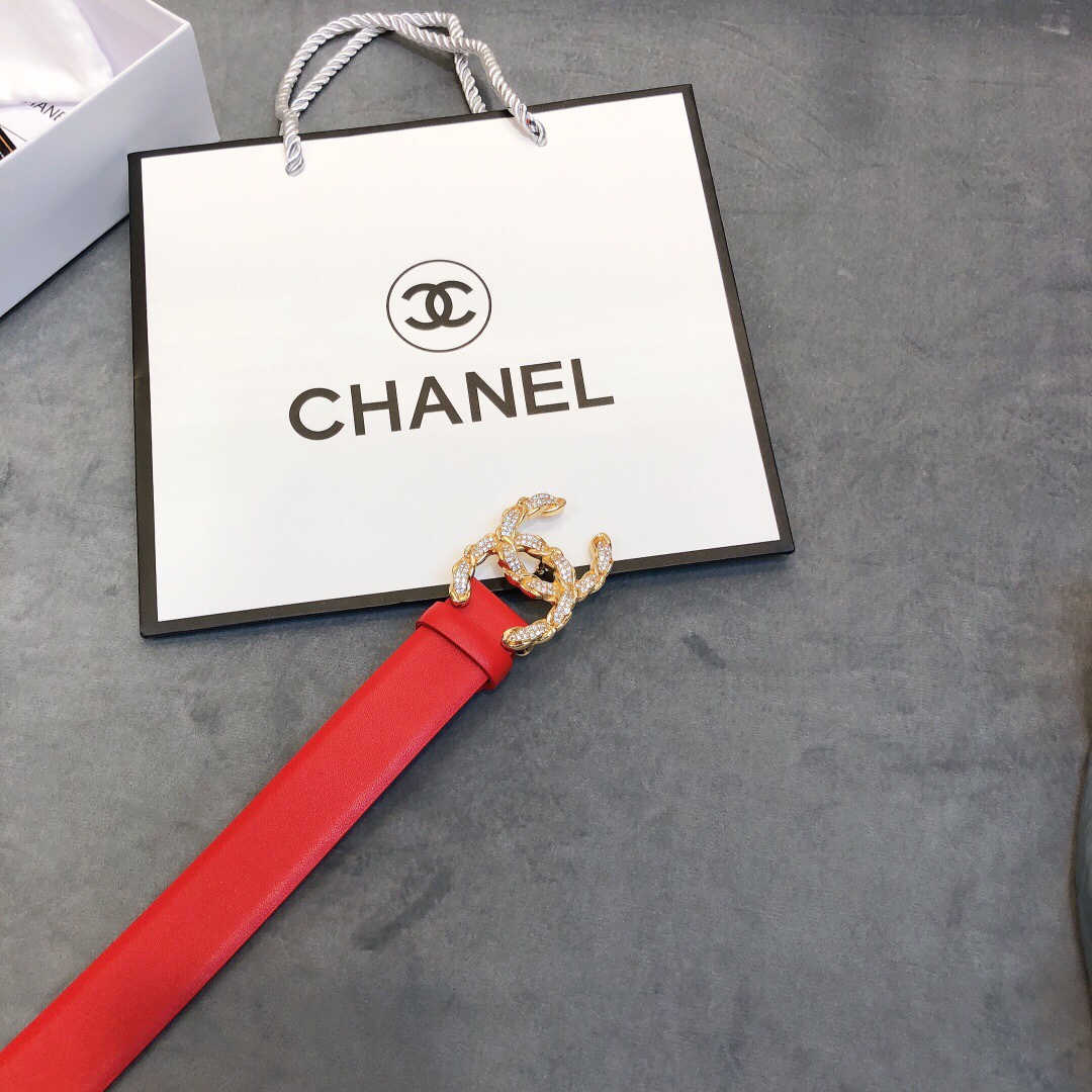 Ch**el Belt With Double C Buckle Red Women Belt