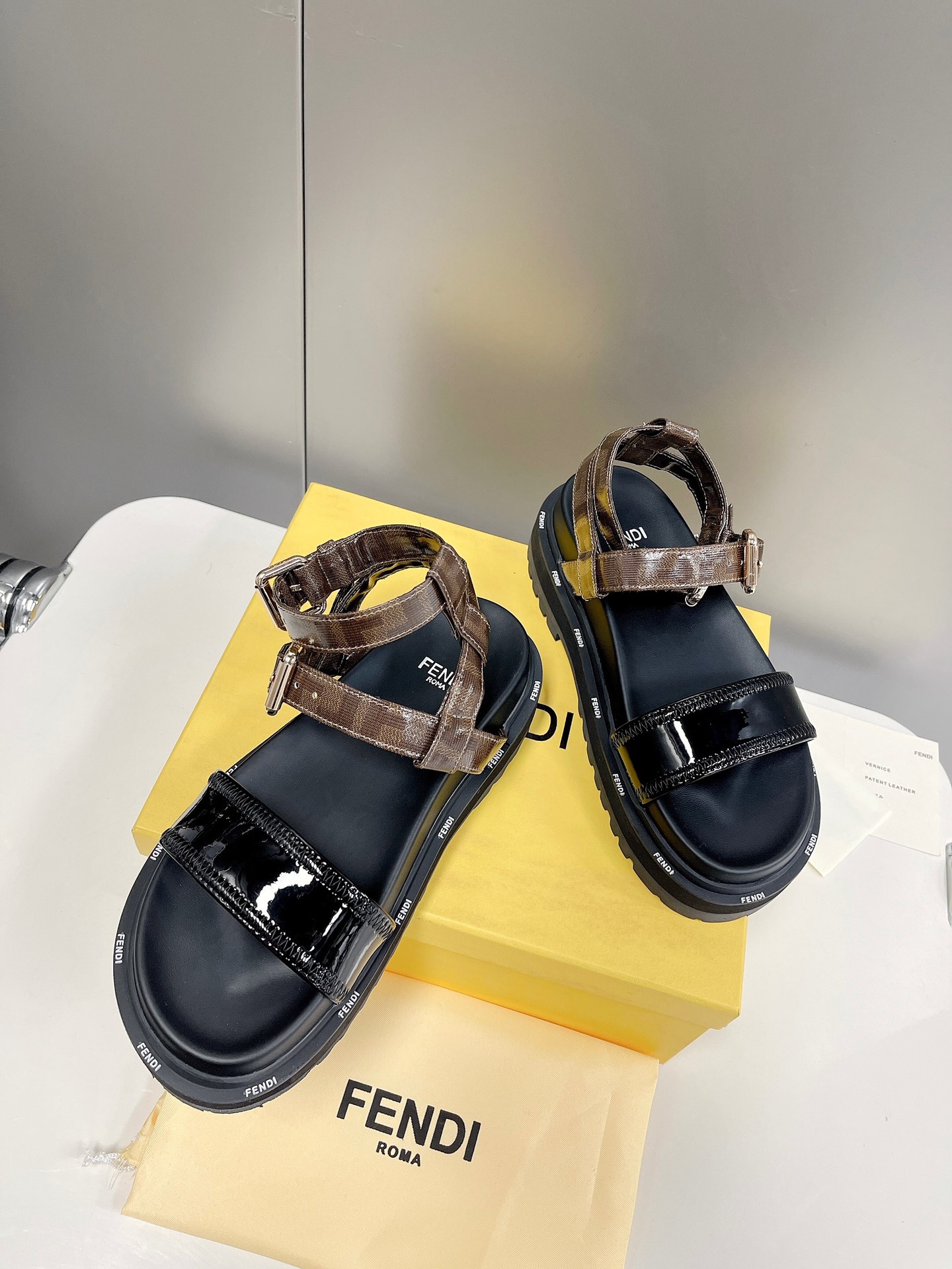 F**di Black Jacquard Sandals For Women