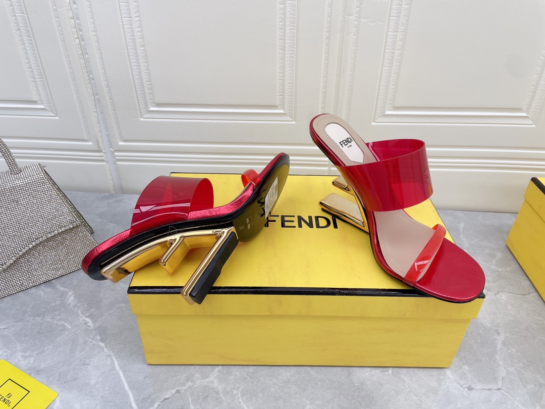 F**di First Red Transparent High-Heeled Sandals For Women
