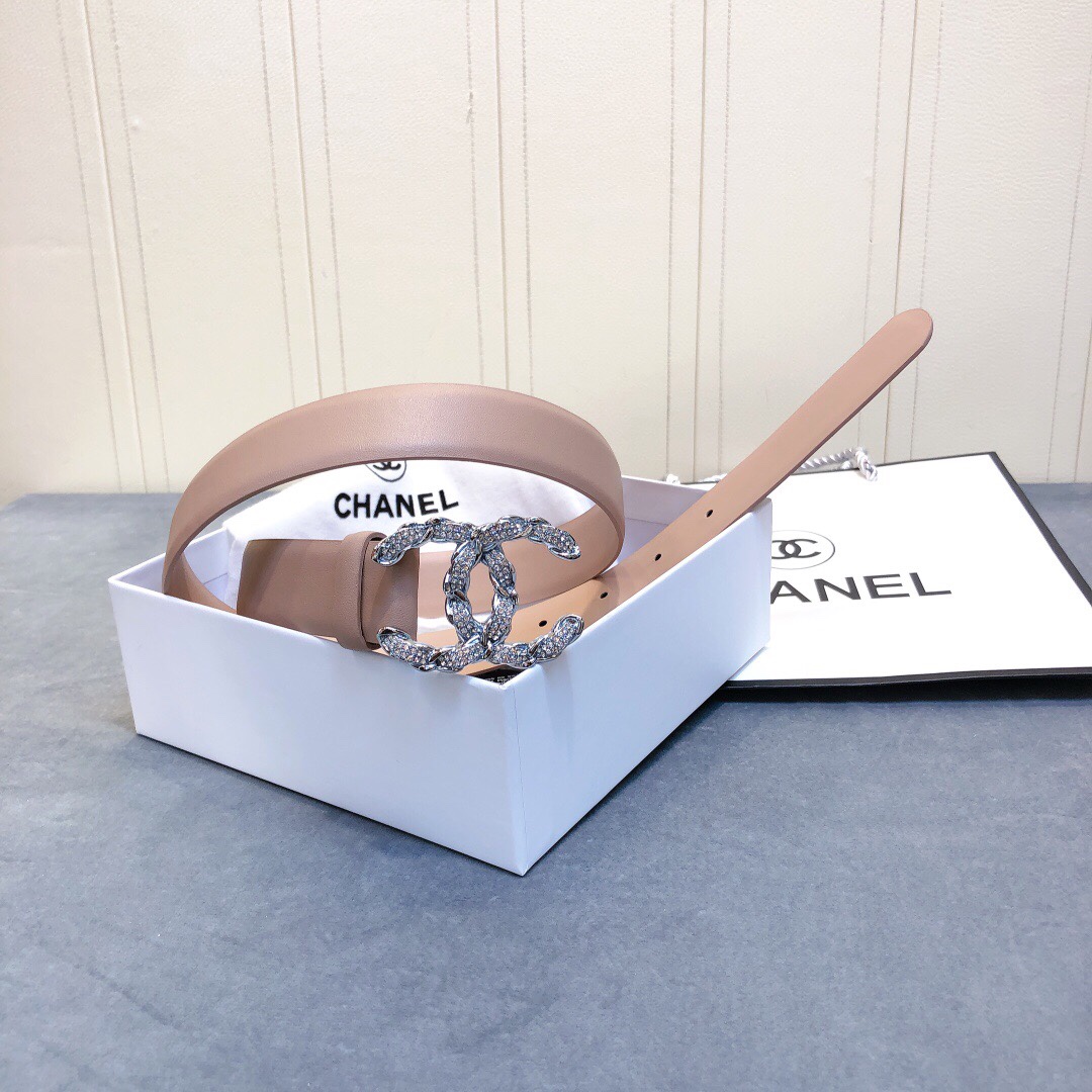 Ch**el Belt With Double C Buckle Beige Women Belt
