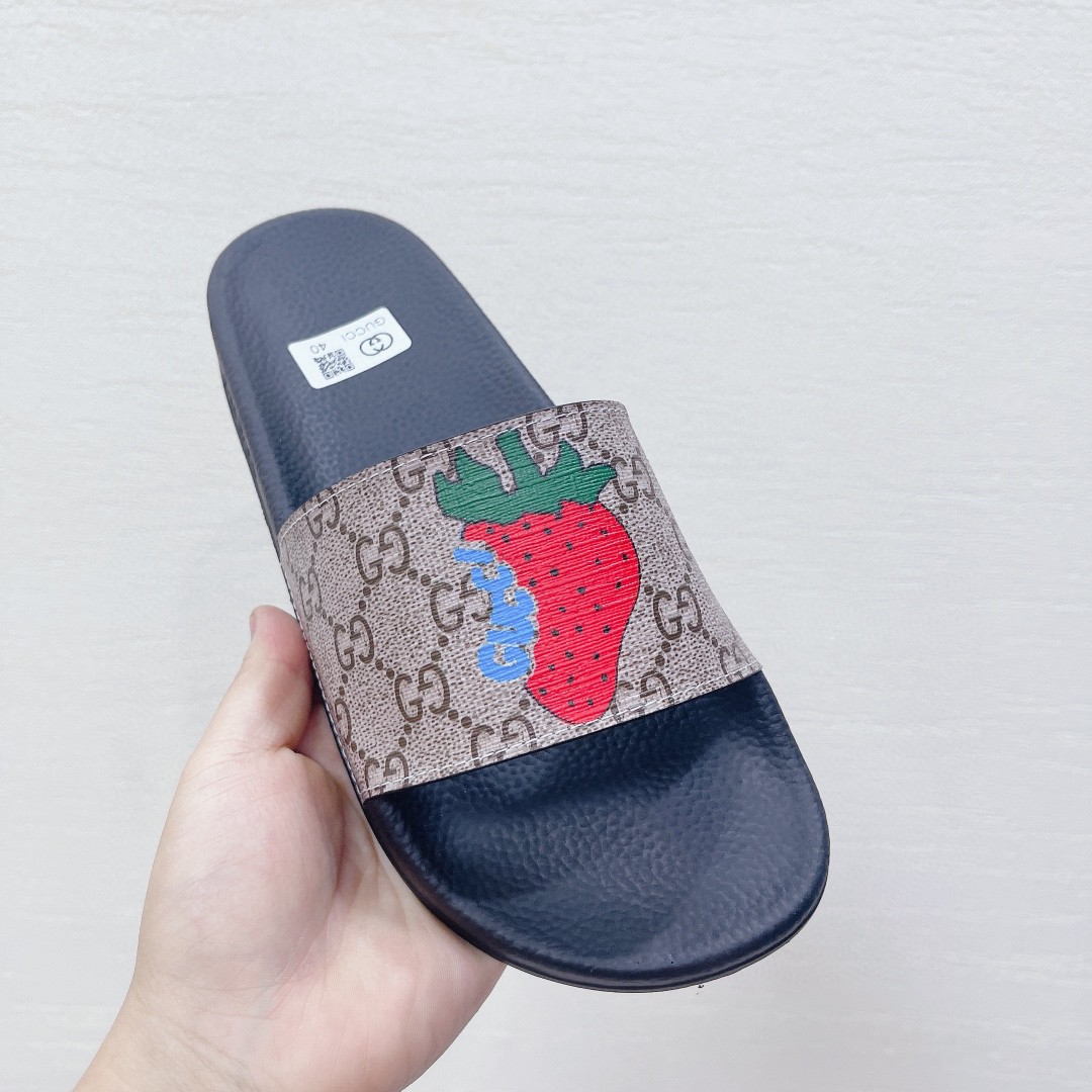 Gvc*1 Women’s GG Svp*me Slides With Gvc*1 Strawberry Black And Gray For Women 408508 G2200