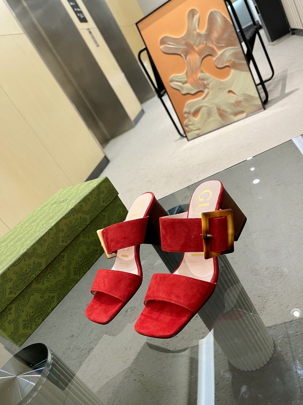 Gvc*1 Women’s Sandal With Bamboo Buckle Red For Women GG