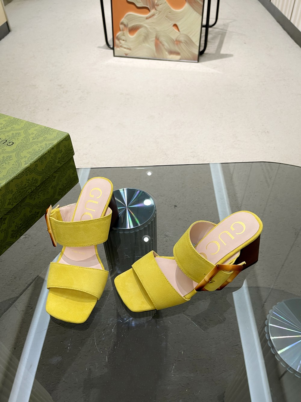 Gvc*1 Women’s Sandal With Bamboo Buckle Yellow For Women GG