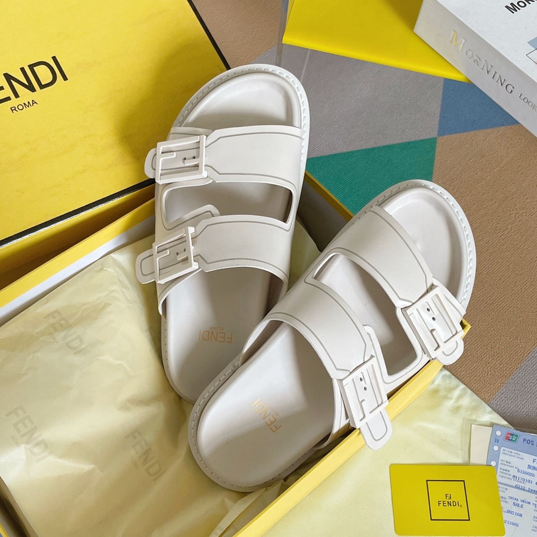 F**di Feel White FF Fabric Slides For Women 8X8326PPHF1G70