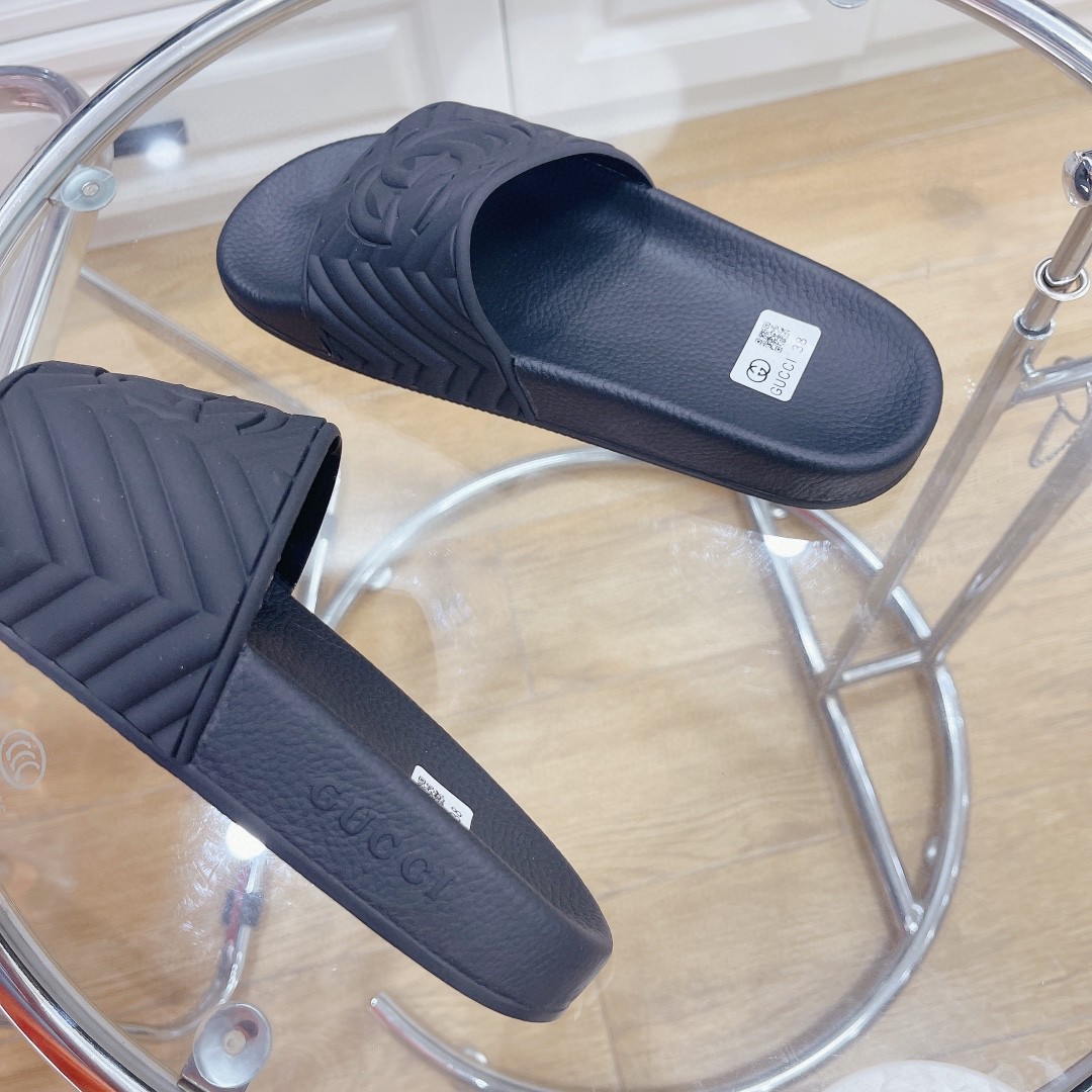 Gvc*1 Women’s Quilted GG Rubber Slide Black For Women 601041 JD600 1000