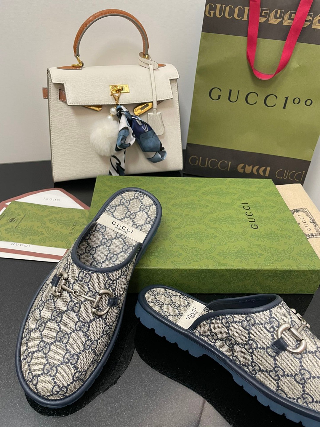 Gvc*1 Men’s GG Slipper With Horsebit Blue For Men GG Shoes 694249 96G60 4073