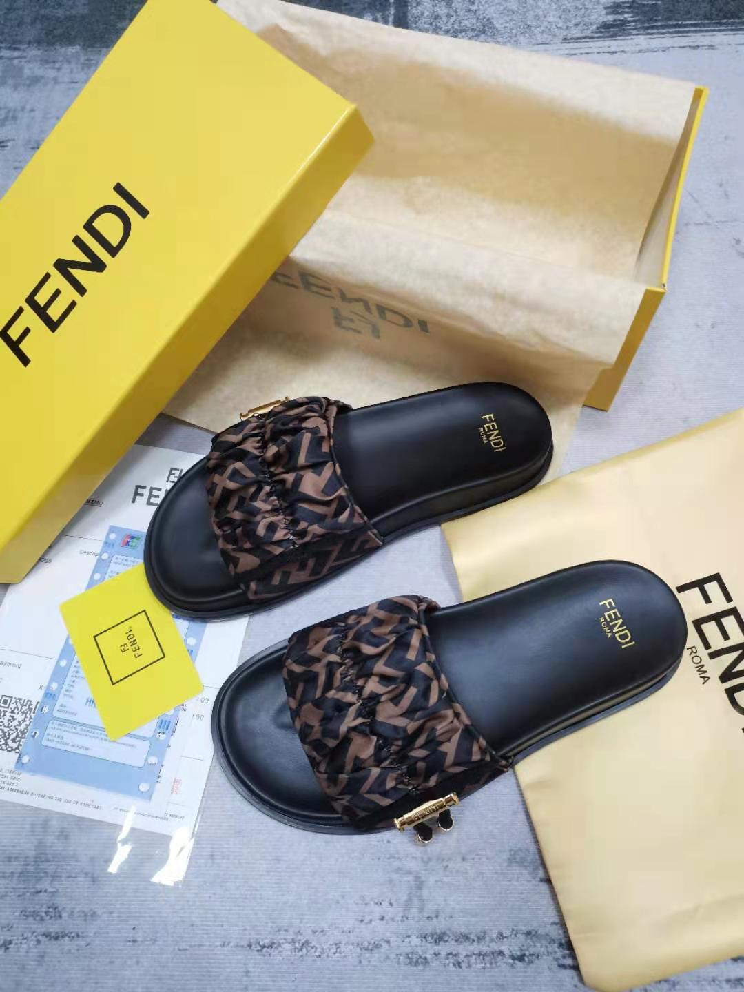 F**di Feel Brown Satin Slides For Women 8X8142AE7SF0R7V