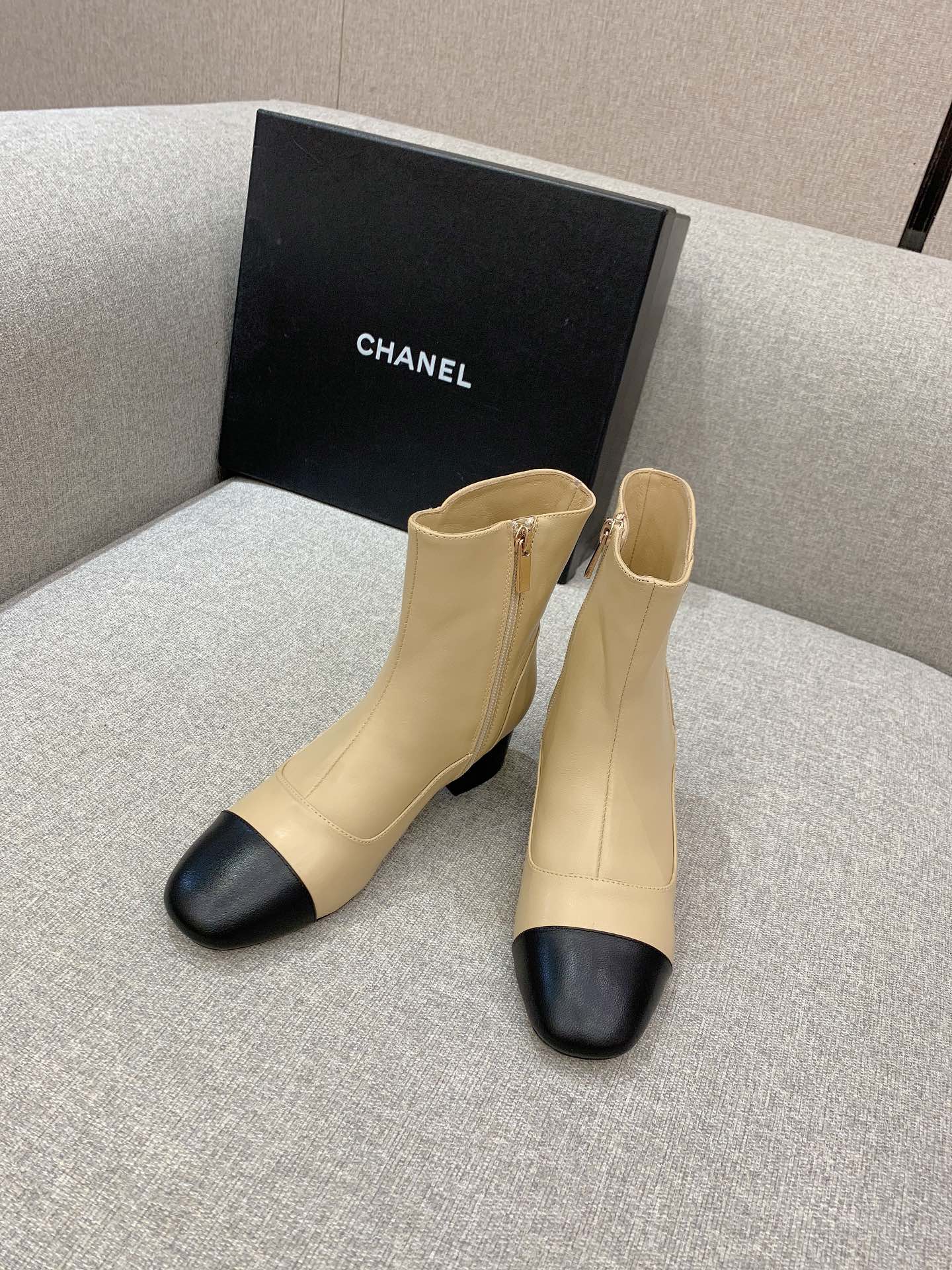 Ch**el Women’s Ankle Boots Beige For Women 2.2in/5.5cm