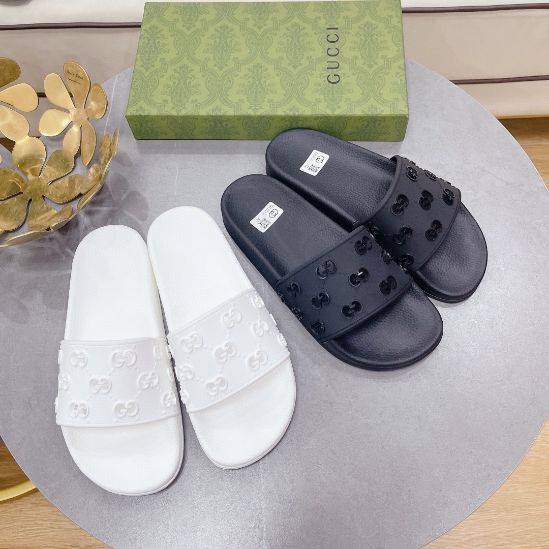 Gvc*1 Women’s Rubber GG Slide Sandals Black For Women 573922 JDR00 1000