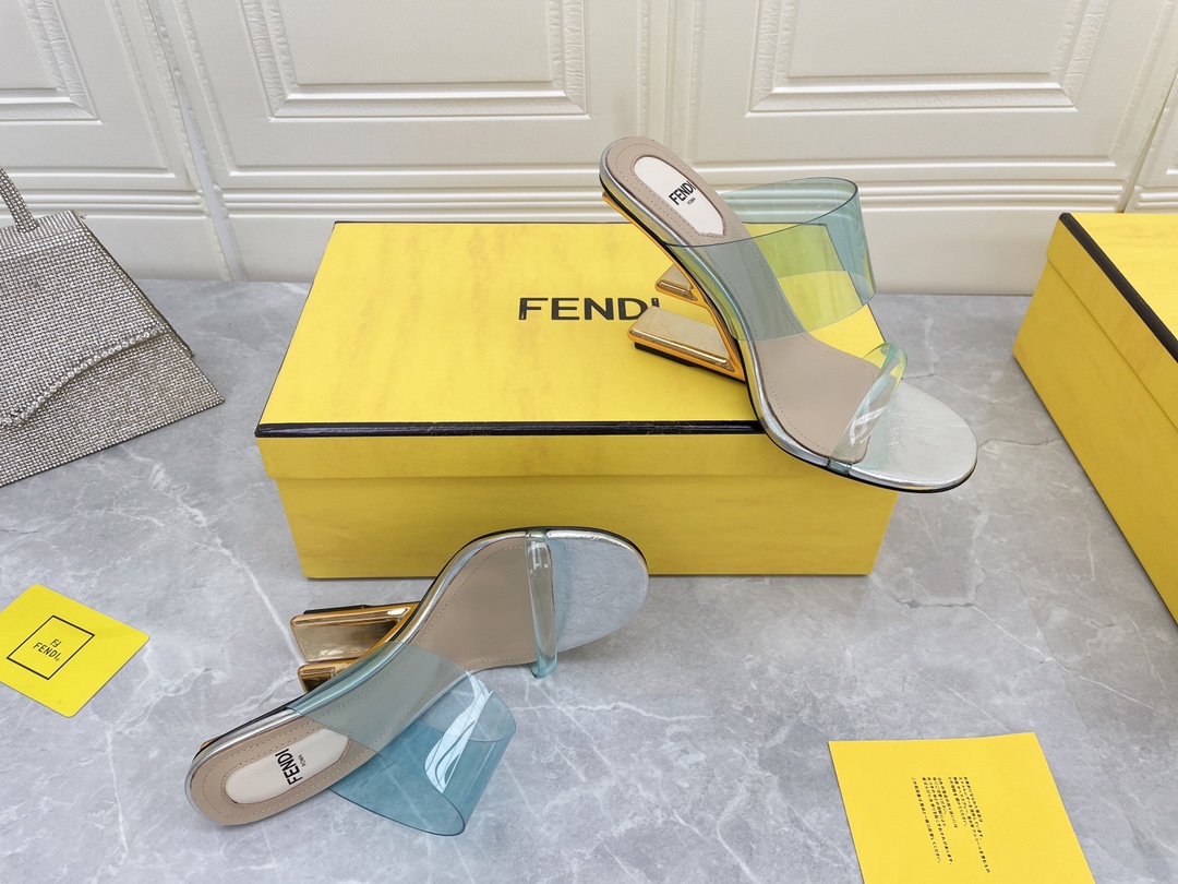 F**di First Blue Transparent High-Heeled Sandals For Women