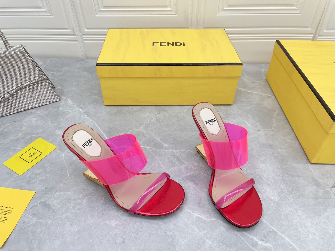 F**di First Pink Transparent High-Heeled Sandals For Women