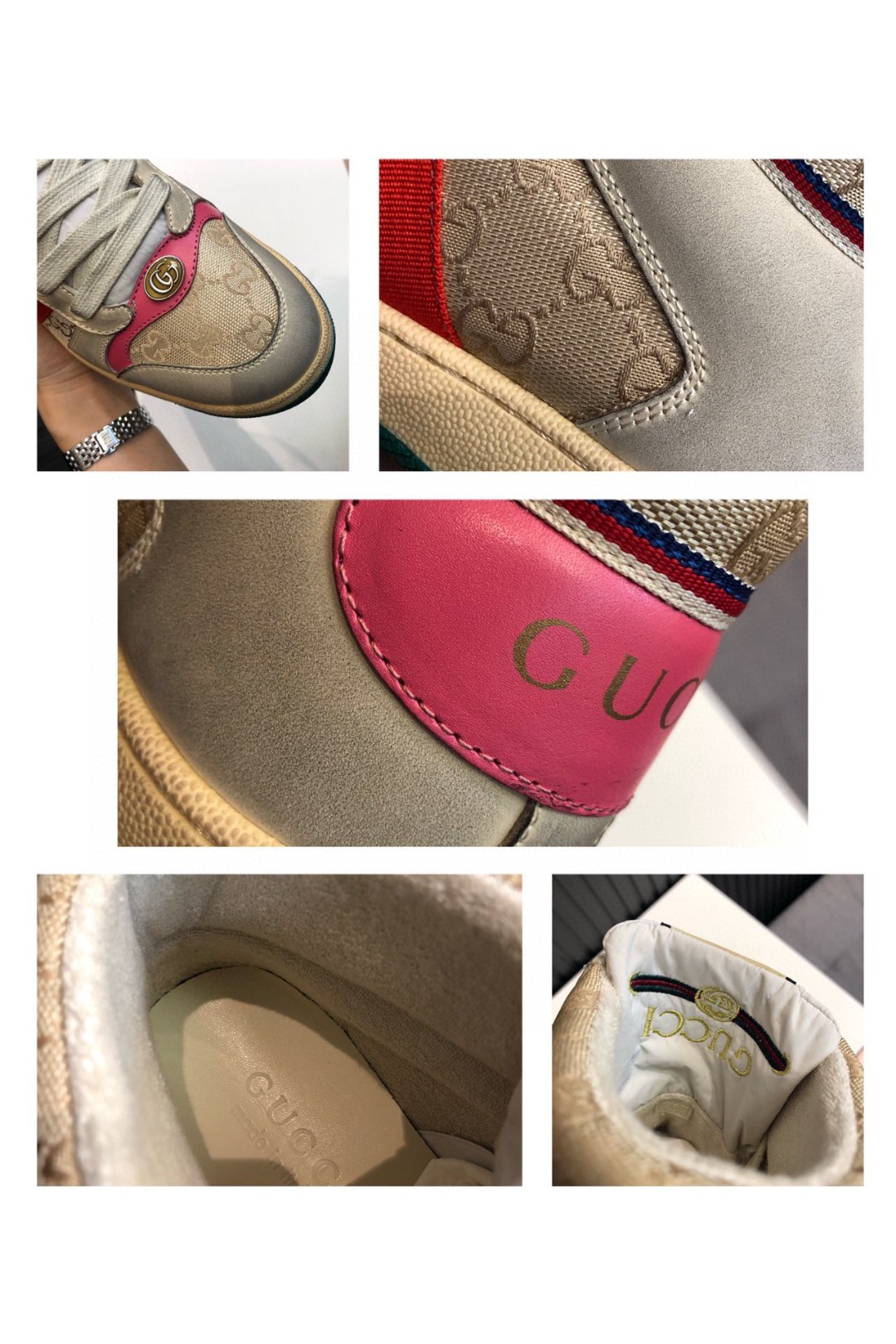 Gvc*1 Men’s Screener GG Distressed High Top Off-White Pink For Men 5637309