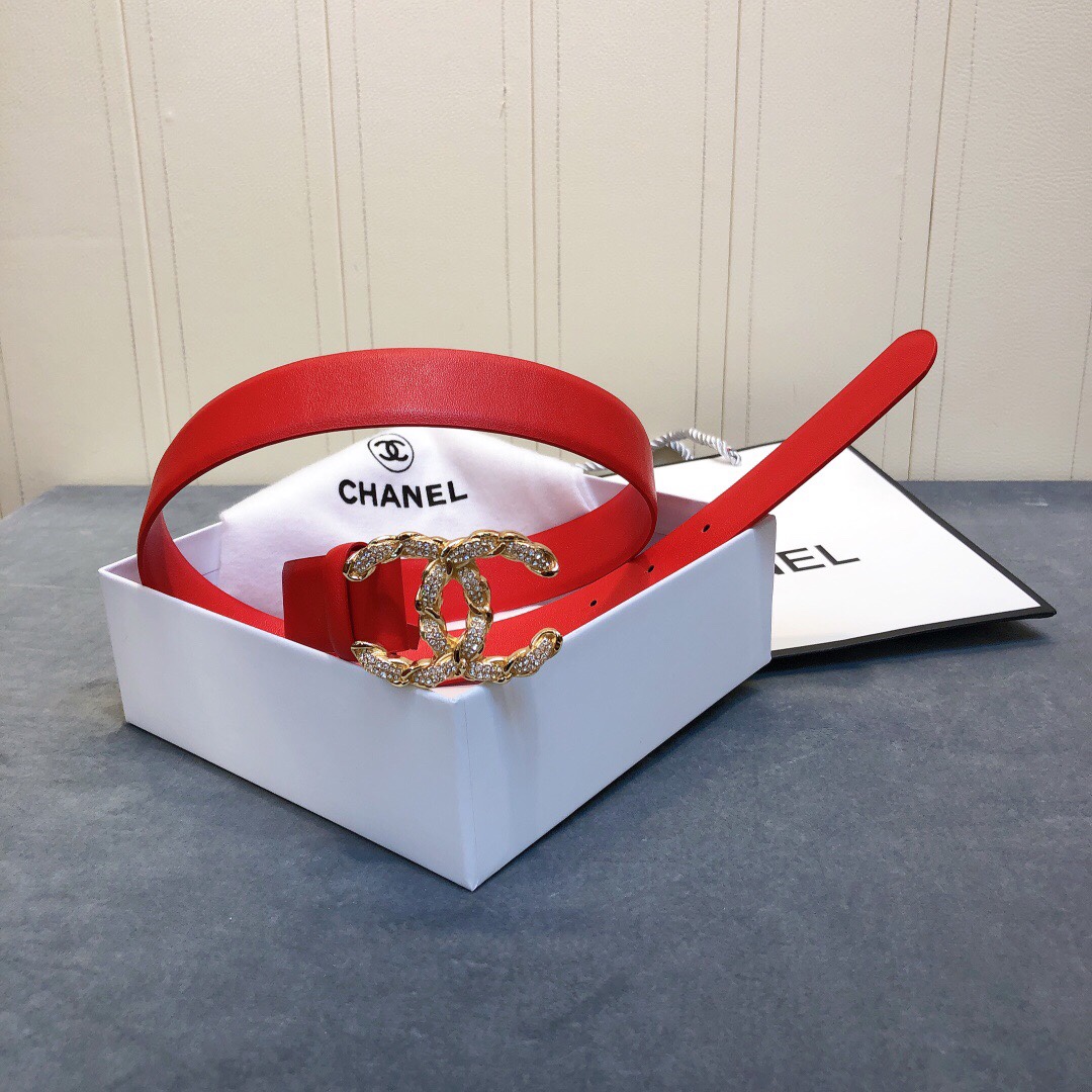 Ch**el Belt With Double C Buckle Red Women Belt