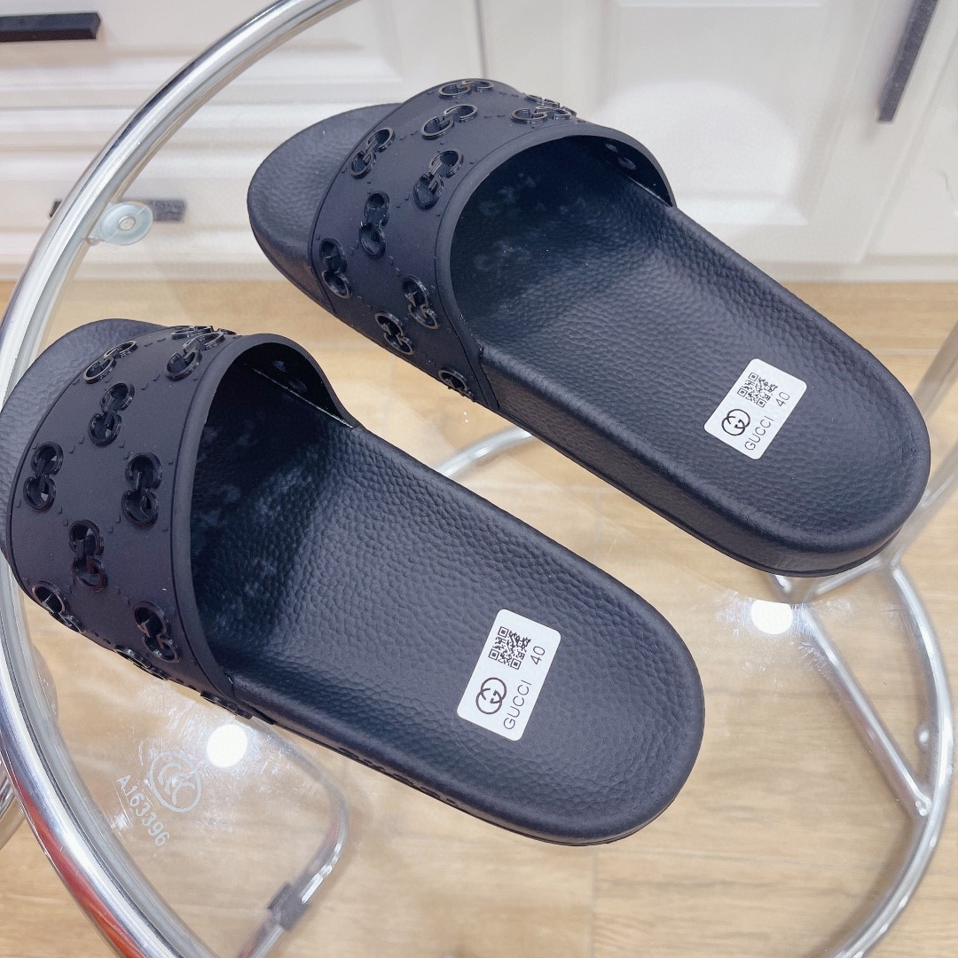 Gvc*1 Women’s Rubber GG Slide Sandals Black For Women 573922 JDR00 1000