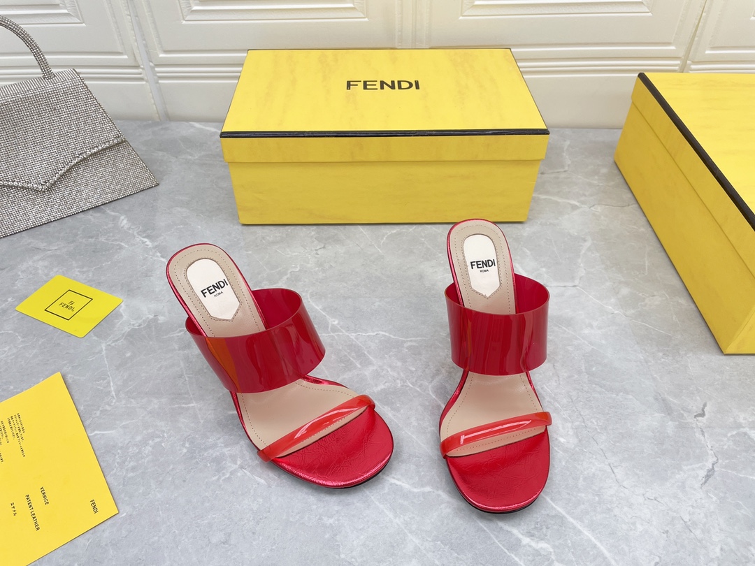 F**di First Red Transparent High-Heeled Sandals For Women