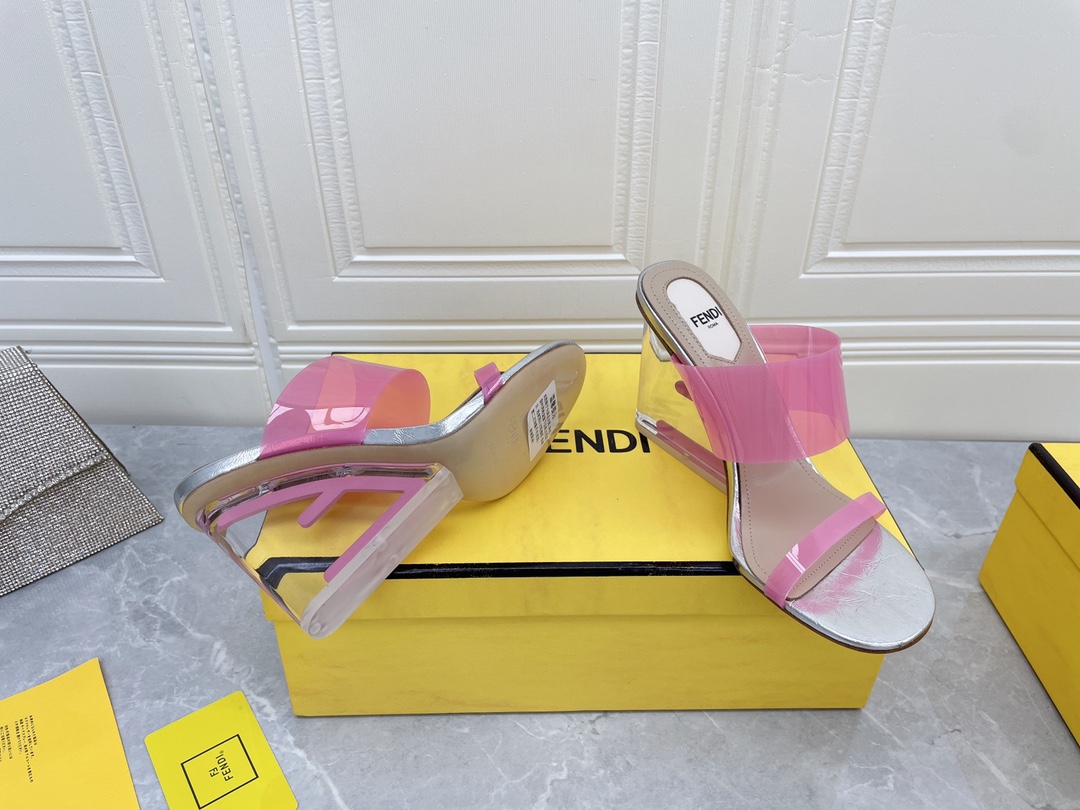 F**di First Pink Transparent High-Heeled Sandals For Women