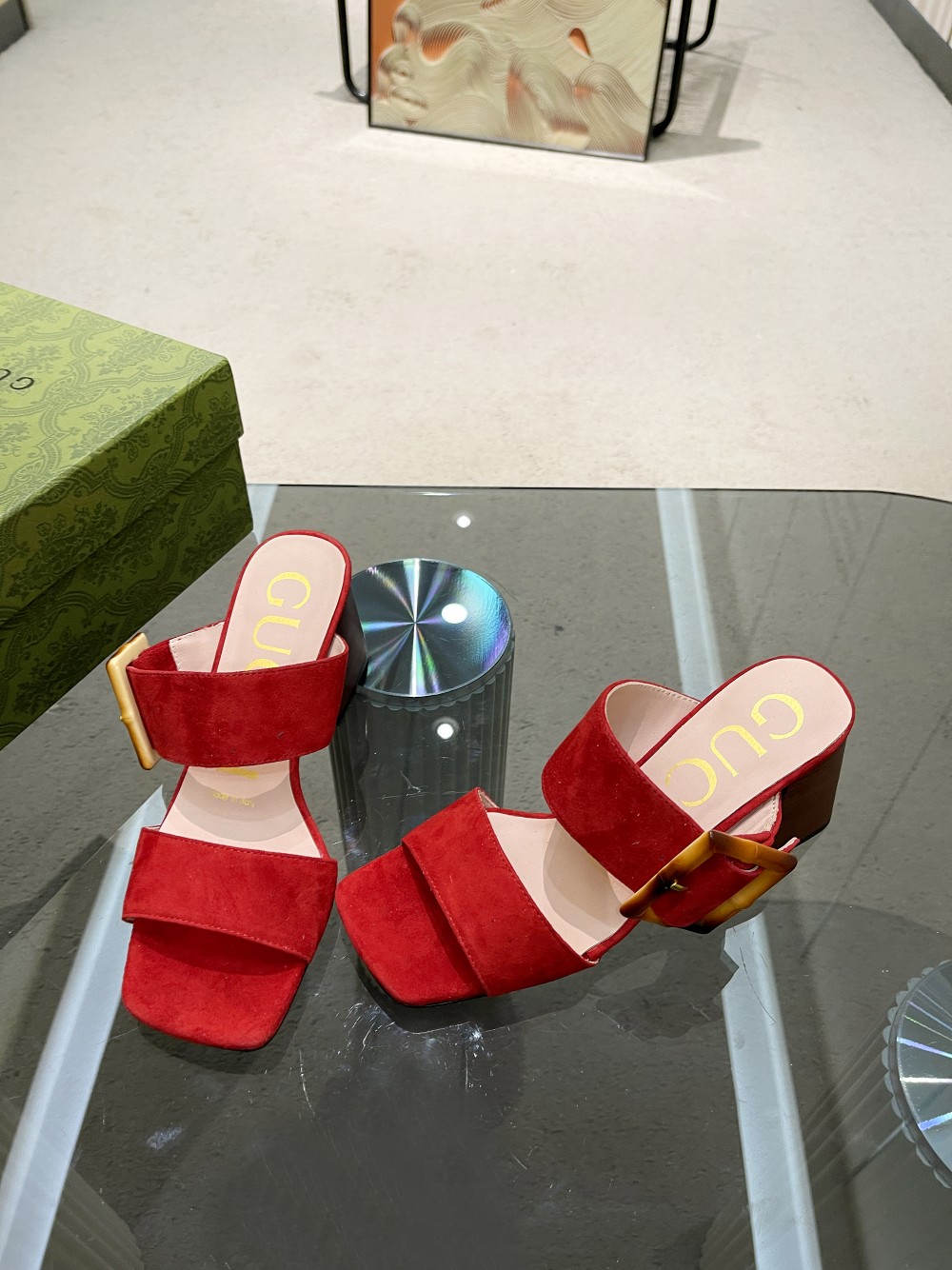 Gvc*1 Women’s Sandal With Bamboo Buckle Red For Women GG