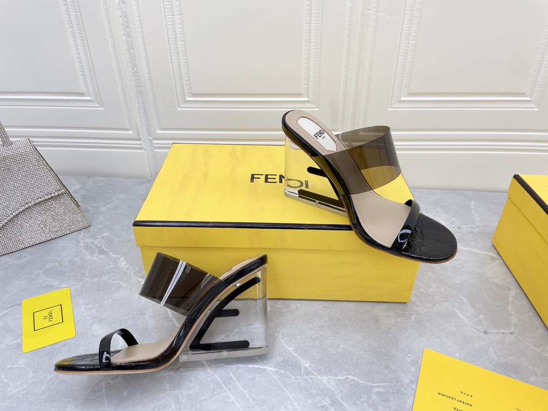 F**di First Black Transparent High-Heeled Sandals For Women