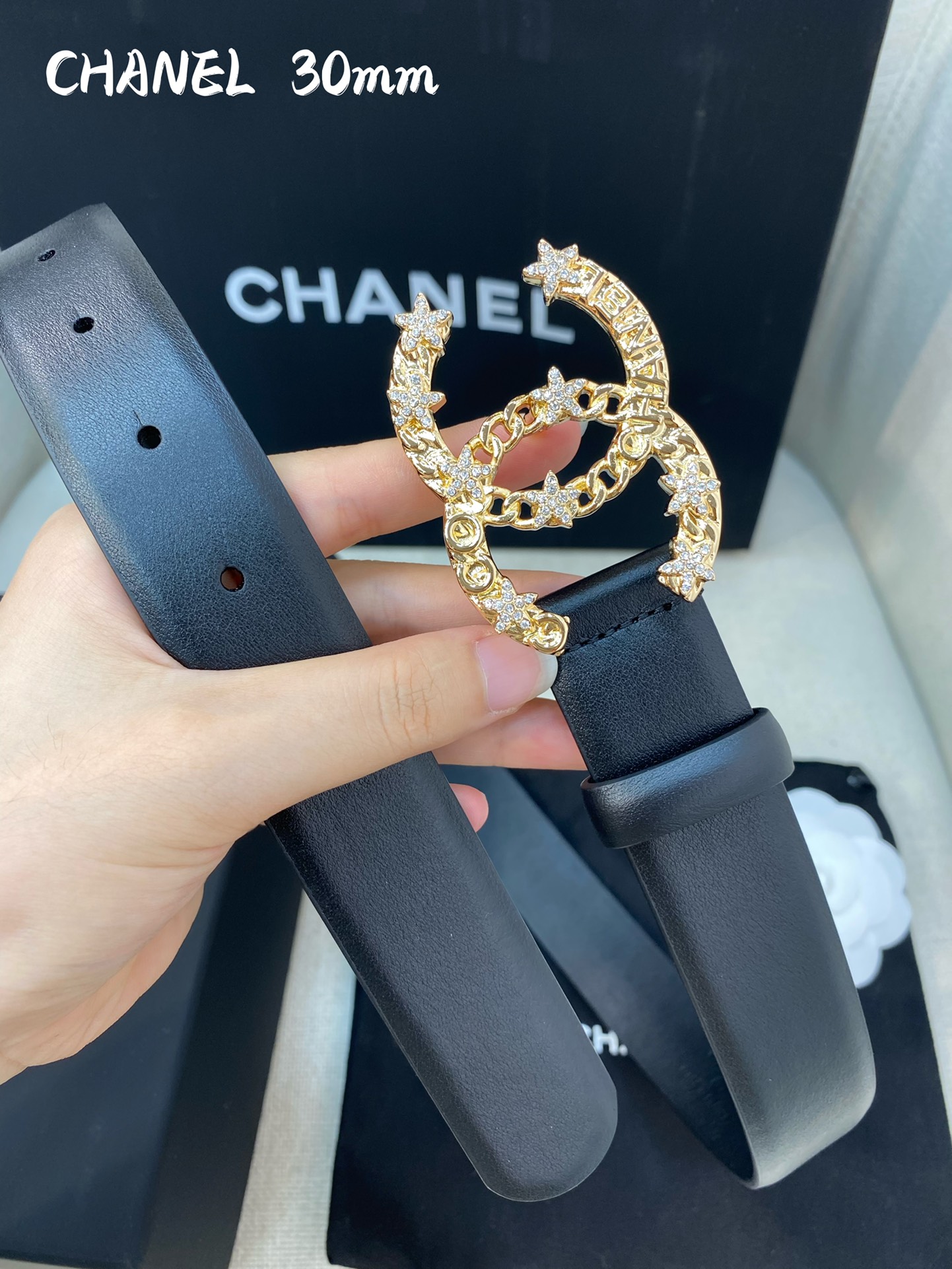 Ch**el Belt With Double C Buckle Black Women Belt