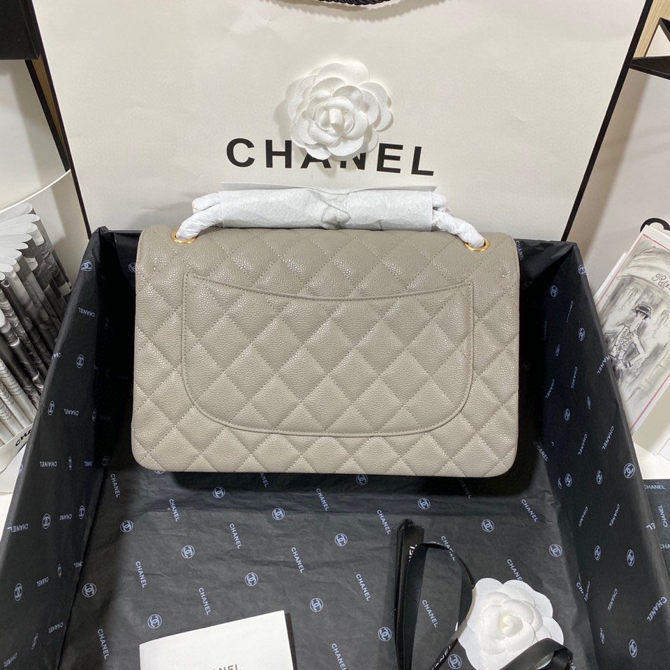 Ch**el Large Classic Handbag Gold Hardware Grey For Women, Women’s Handbags, Shoulder Bags 11.8in/30cm