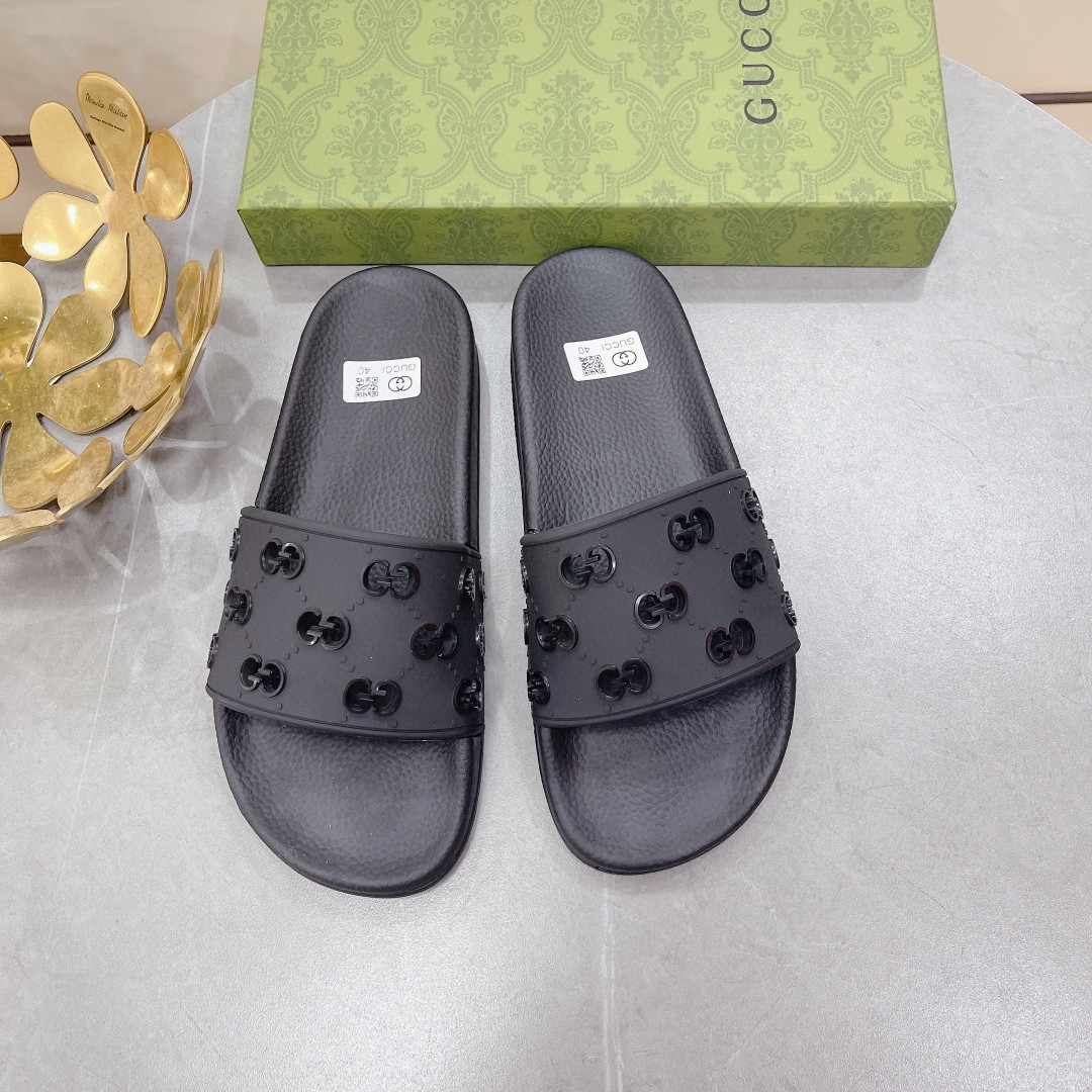 Gvc*1 Women’s Rubber GG Slide Sandals Black For Women 573922 JDR00 1000