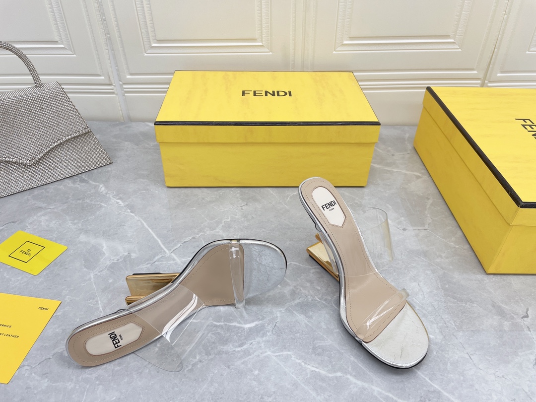 F**di First White Transparent High-Heeled Sandals For Women
