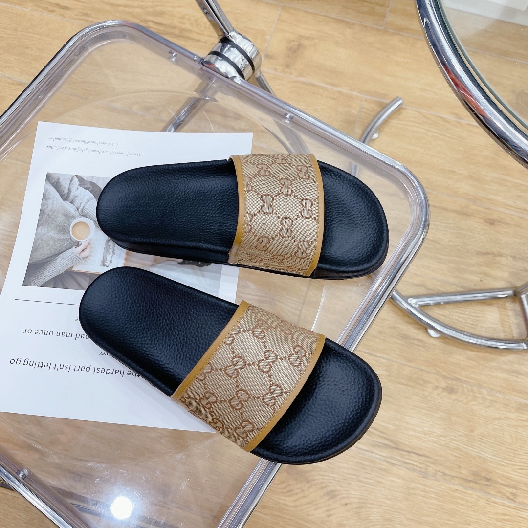 Gvc*1 Men’s GG Slide Sandal Black And Brown For Men 407345