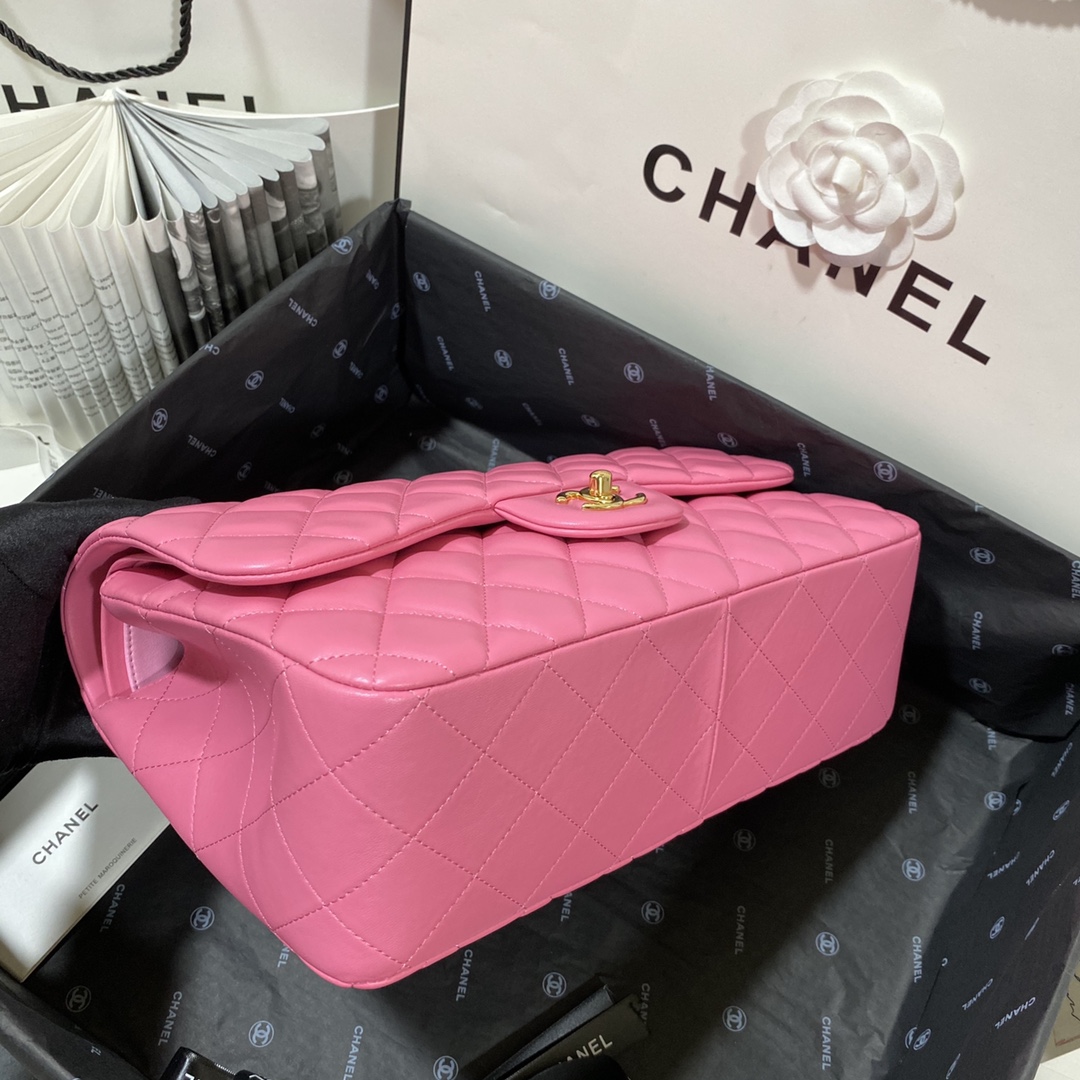 Ch**el Large Classic Handbag Gold Hardware Pink For Women, Women’s Handbags, Shoulder Bags 11.8in/30cm