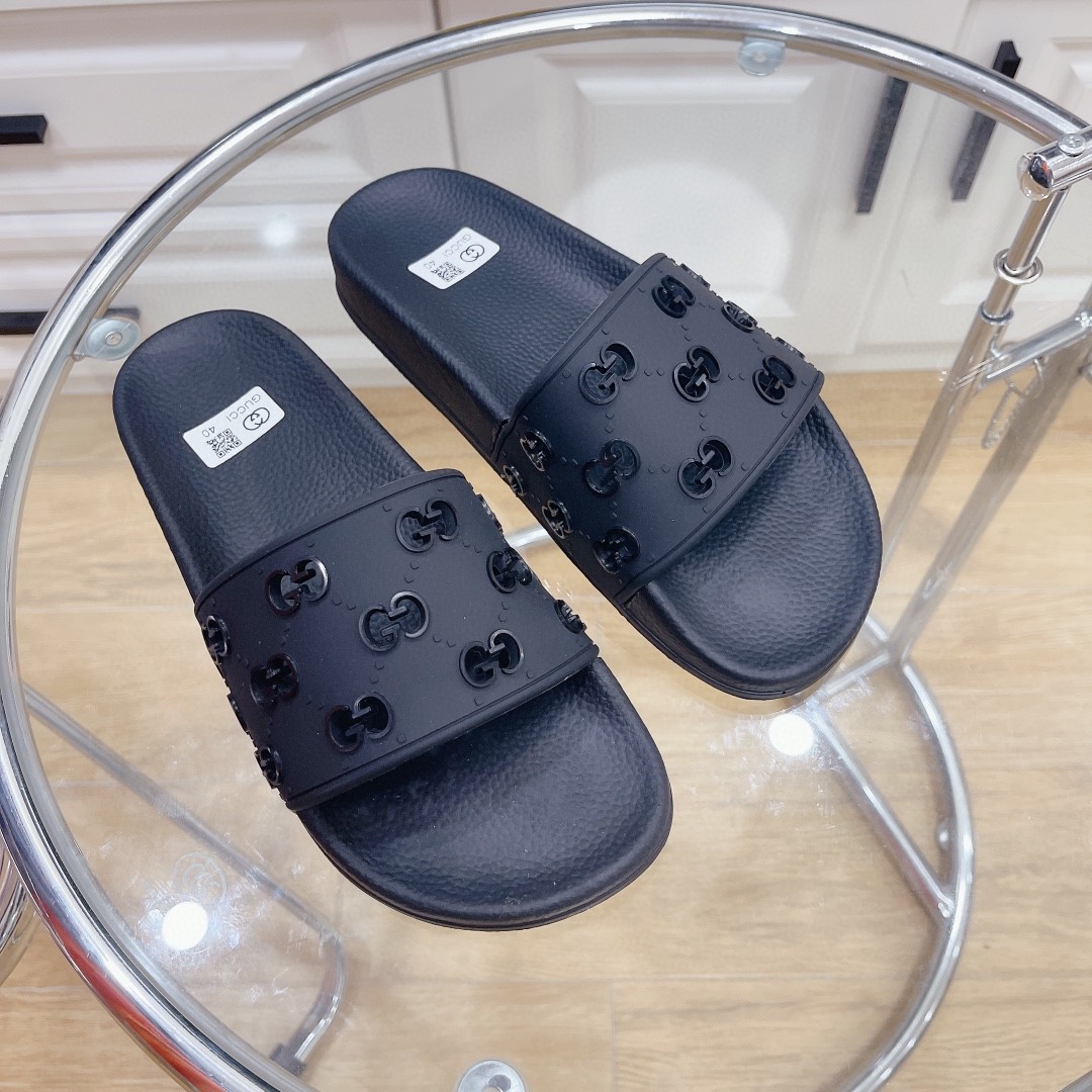 Gvc*1 Women’s Rubber GG Slide Sandals Black For Women 573922 JDR00 1000