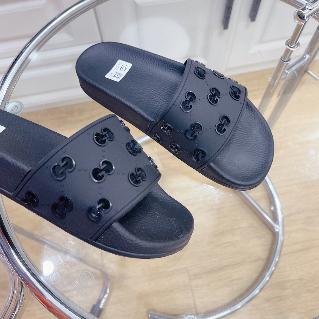 Gvc*1 Women’s Rubber GG Slide Sandals Black For Women 573922 JDR00 1000