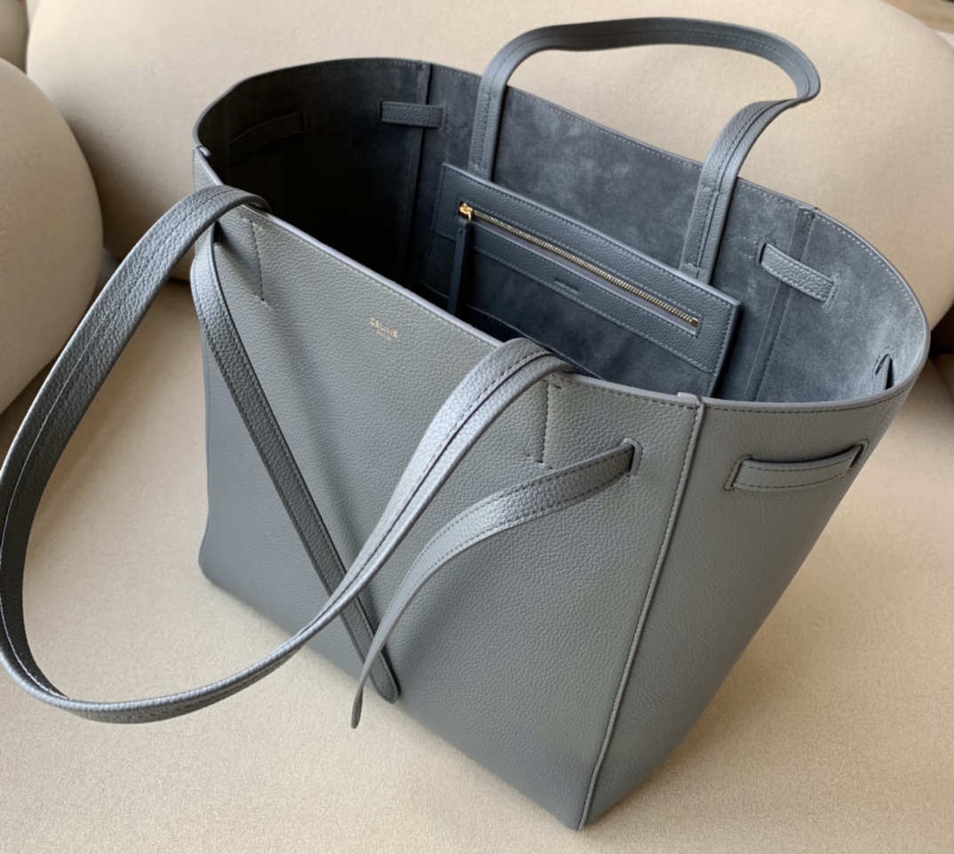 Ce1i*e Small Cabas Phantom In Soft Grained Grey For Women 12in/31cm 189023TNI.10DC