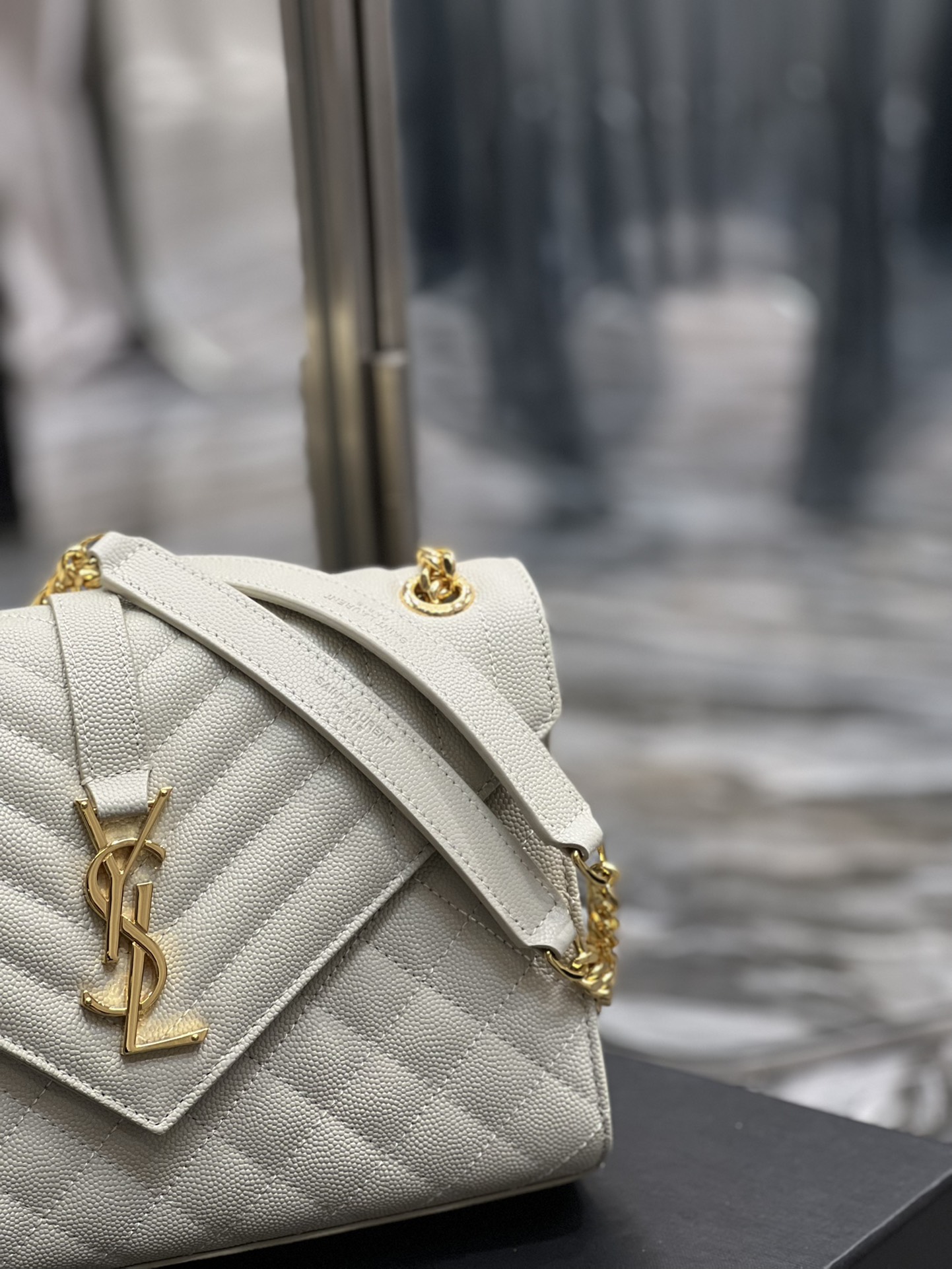 Sa1nt Lau*nt Envelope Medium Chain Bag White For Women, Women’s Bags 9.4in/24cm Y51