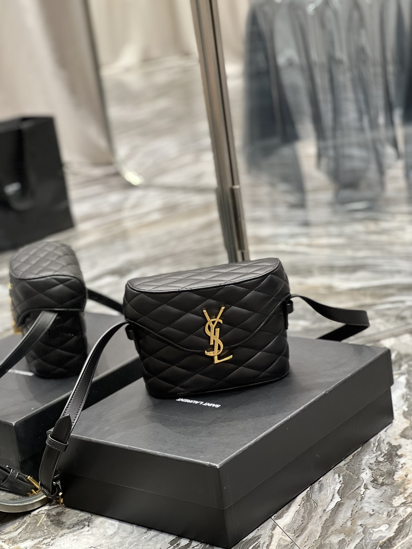Sa1nt Lau*nt June Box Bag Black For Women, Women’s Bags 7.5in/19cm Y51 7100801EL071000