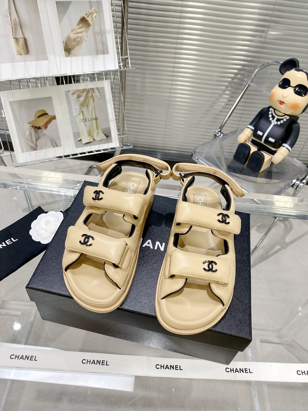 Ch**el Women’s Sandals With Ch**el Logo Beige For Women