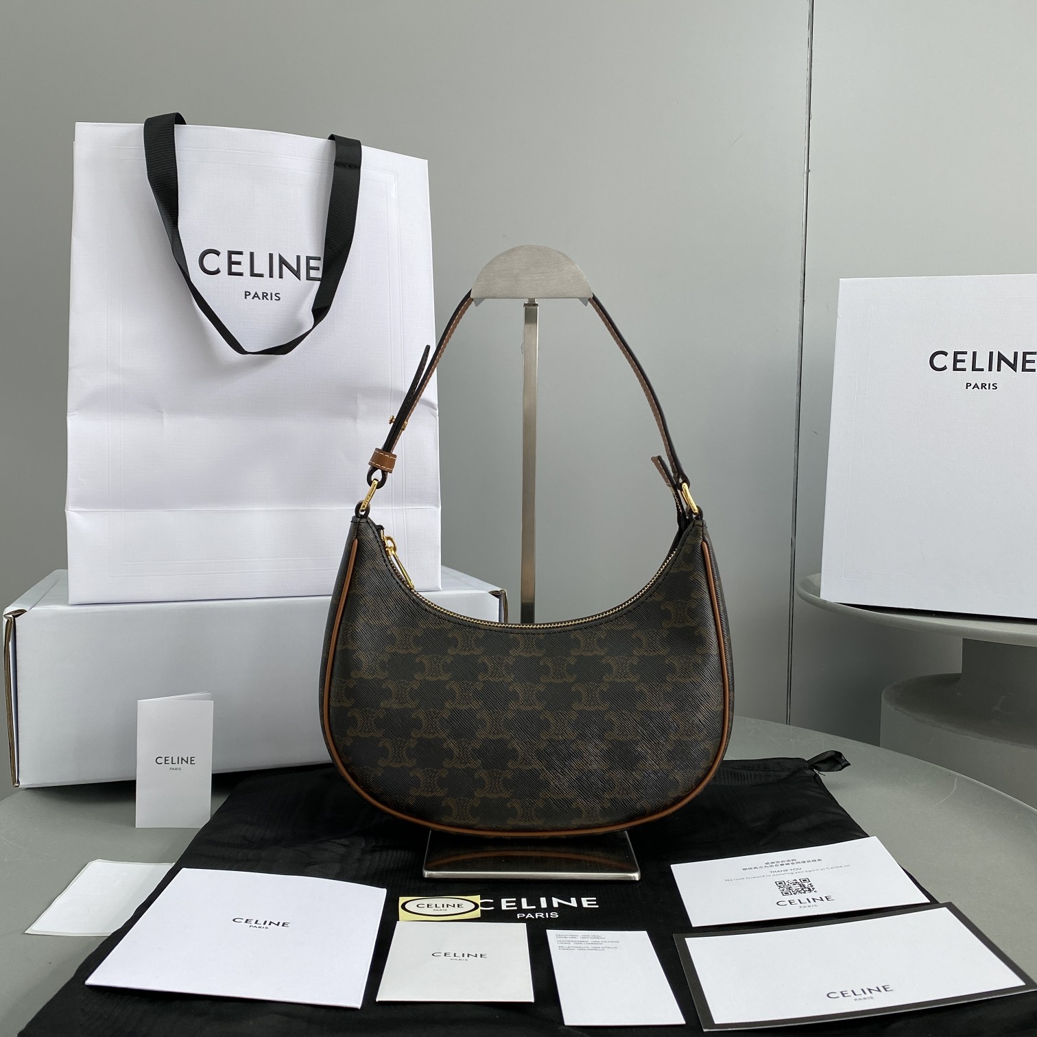 Ce1i*e Ava Bag In Triomphe Canvas Brown For Women 9in/23.5cm 193952BZJ.04LU