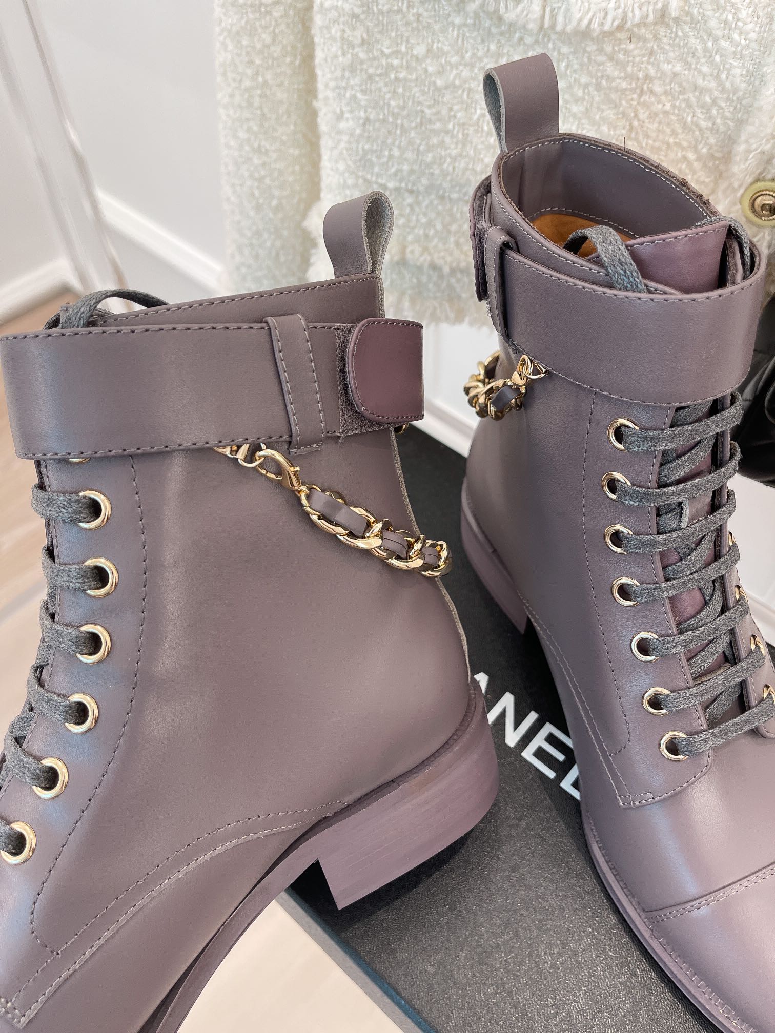 Ch**el Women’s Lace-Up With Chain Light Violet For Women 1.5in/4cm